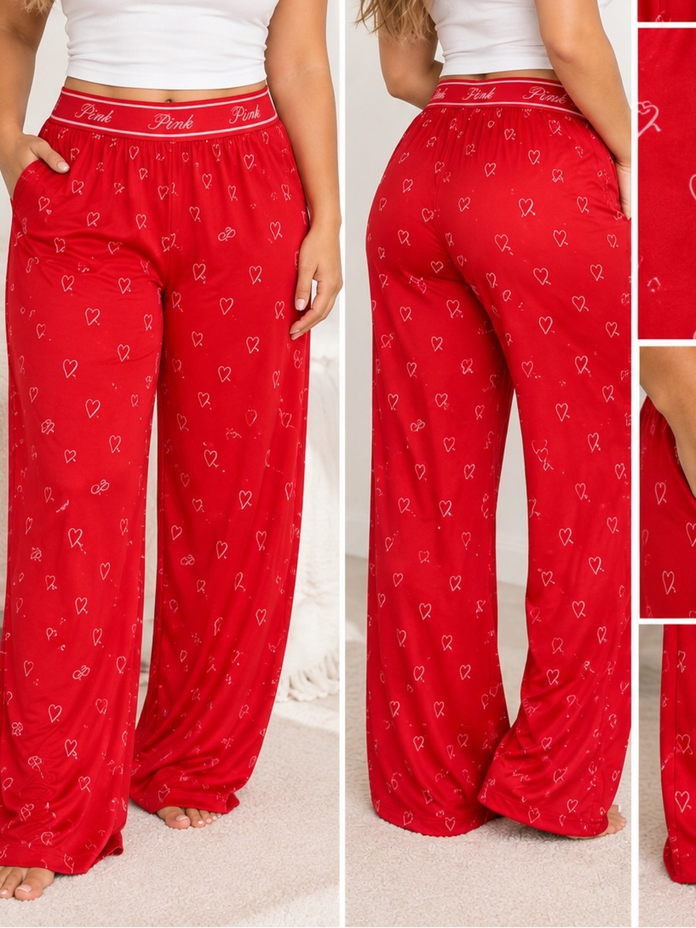 PINK Victoria's Secret Red Heart-Print Lounge Pants pajama Sz XL NWT